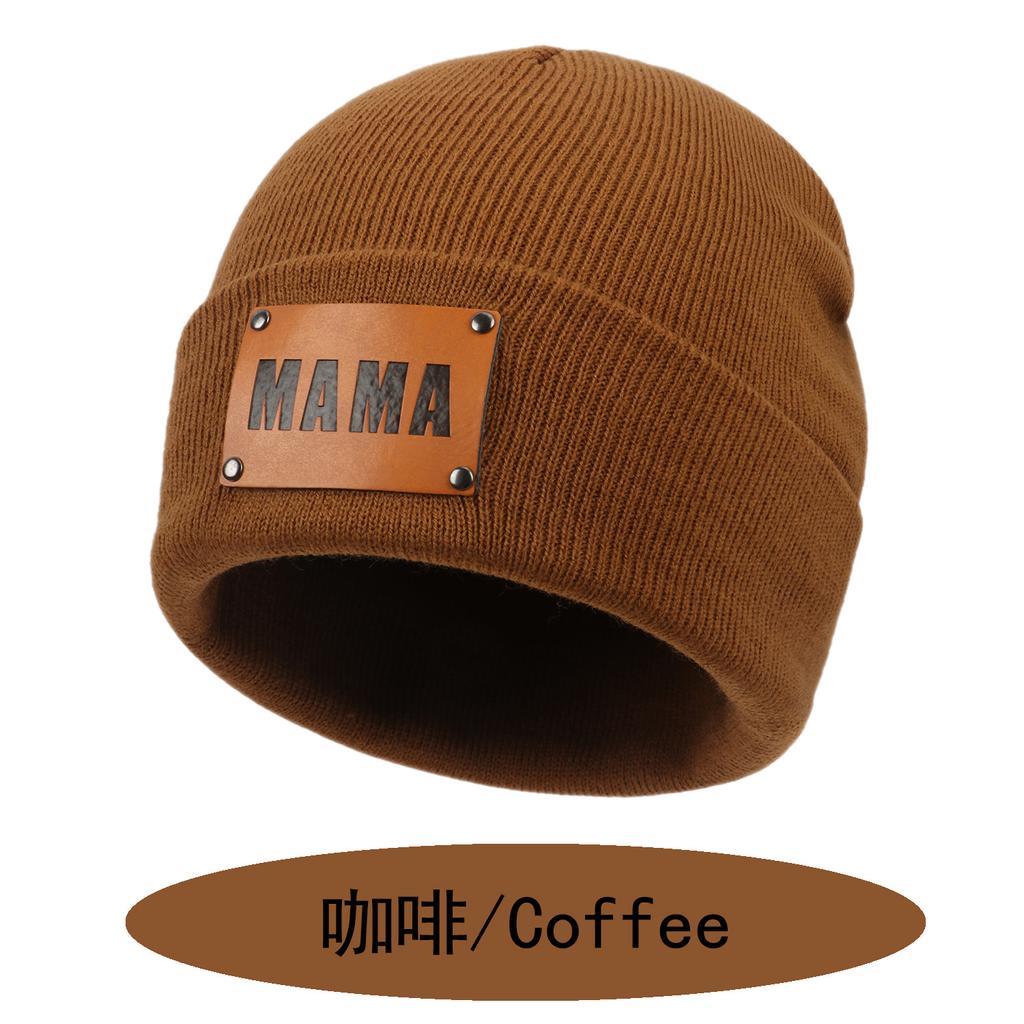 2022 new autumn and winter acrylic wool pullover hat European and American hip hop leather label women's knitted hat