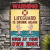 Beach Lifeguard with Beer Metal Wall Art Sign Pool Party Decor