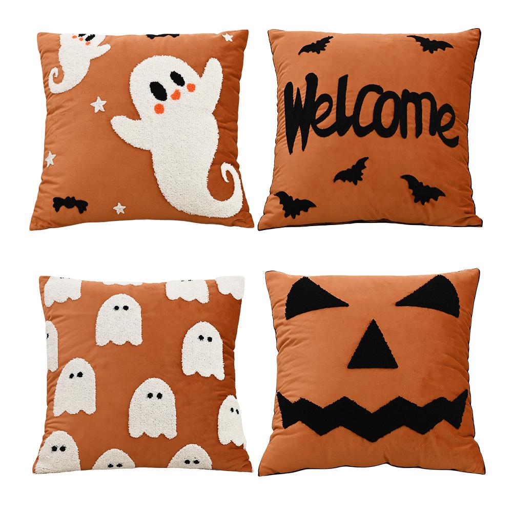 Halloween Embroidered Cushion Cover Soft Ghost Pillow Cover Embroidered Decorative Pillow Cover for Home Decor