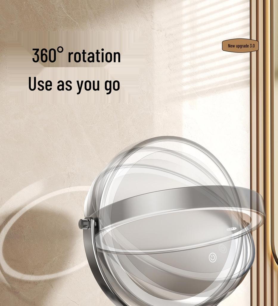 Wall-Mounted Foldable Vanity Mirror with Lights (Double-Sided, Punch-Free Installation) for Bathroom.