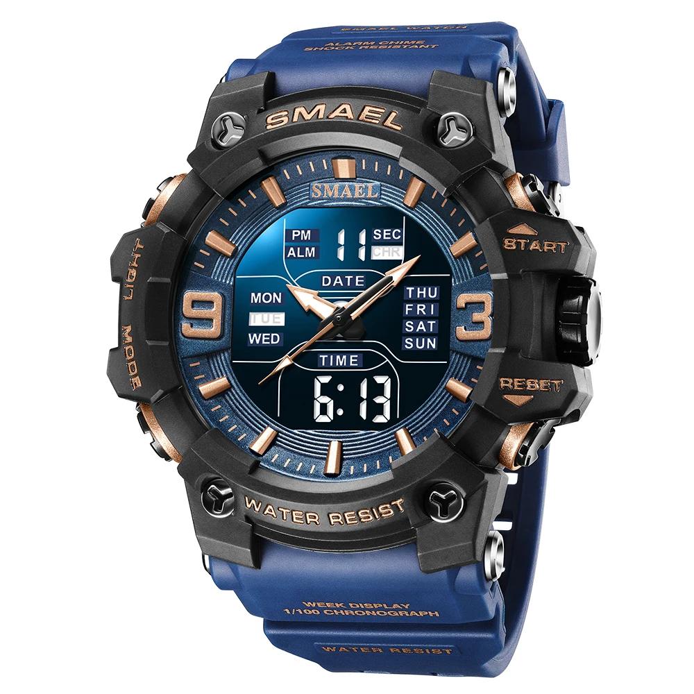 SMAEL 8049 Watch Sport LED Light Alarm Clock Dual Time Display WaterproofWeek Auto Date Wristwatches Quartz