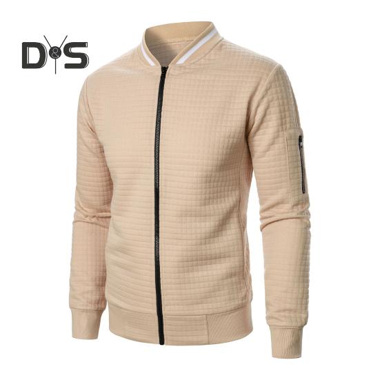 Herrenjacke Herbst Winter Einfarbig Waffelstruktur Sweatshirtjacke mit Taschen Reißverschlussleiste Lässige Oberbekleidung Sportliche Kleidung