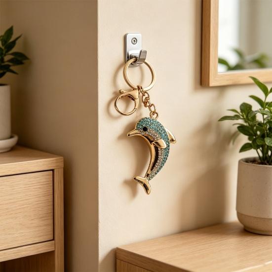 Keychain Pendant, Sparkling Rhinestones Dolphin Shape Keychain, Electroplated Surface Key Holder with Key Ring And Lobster Clasp