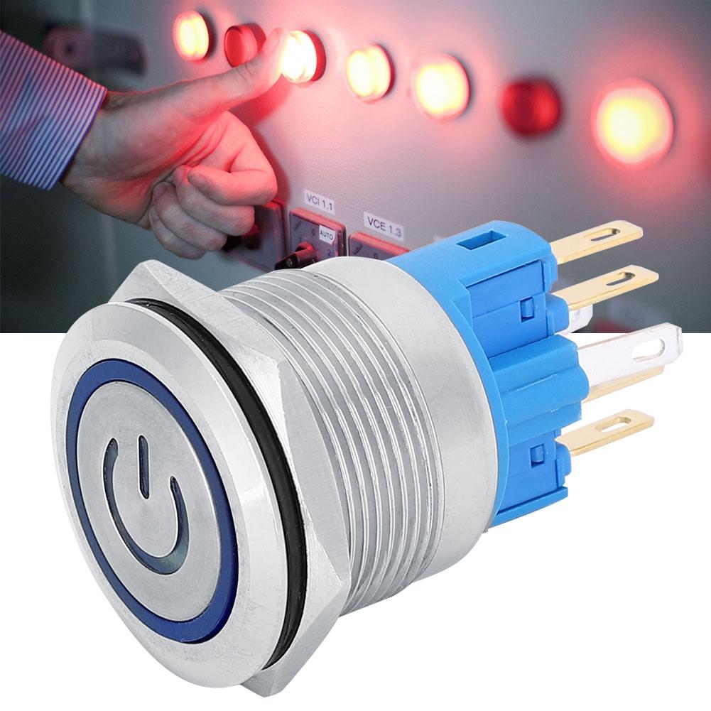 2Pcs DC3 6V 22mm 6 Pin Self Locking Durable Stainless Steel Push Button Switch with Sign