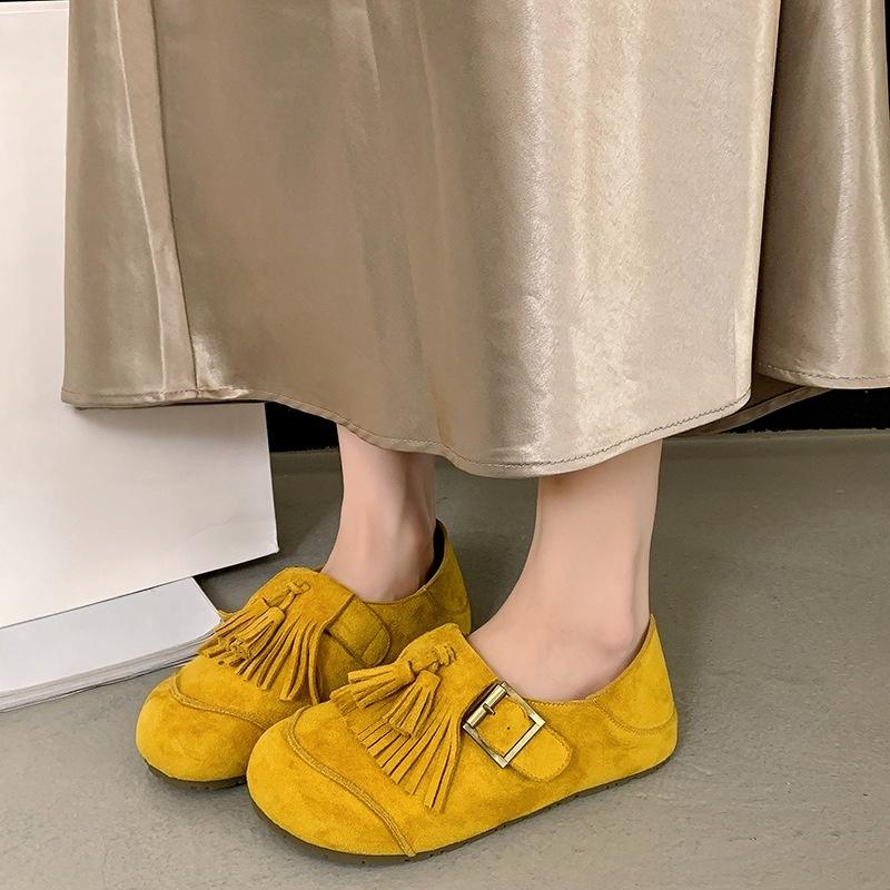 Mode Neue Mode Quasten Echtes Leder Handgefertigt Weiter Zeh Damenschuhe 2025 Lässig Übergröße Weiche Damen Slipper Damen Flache Schuhe