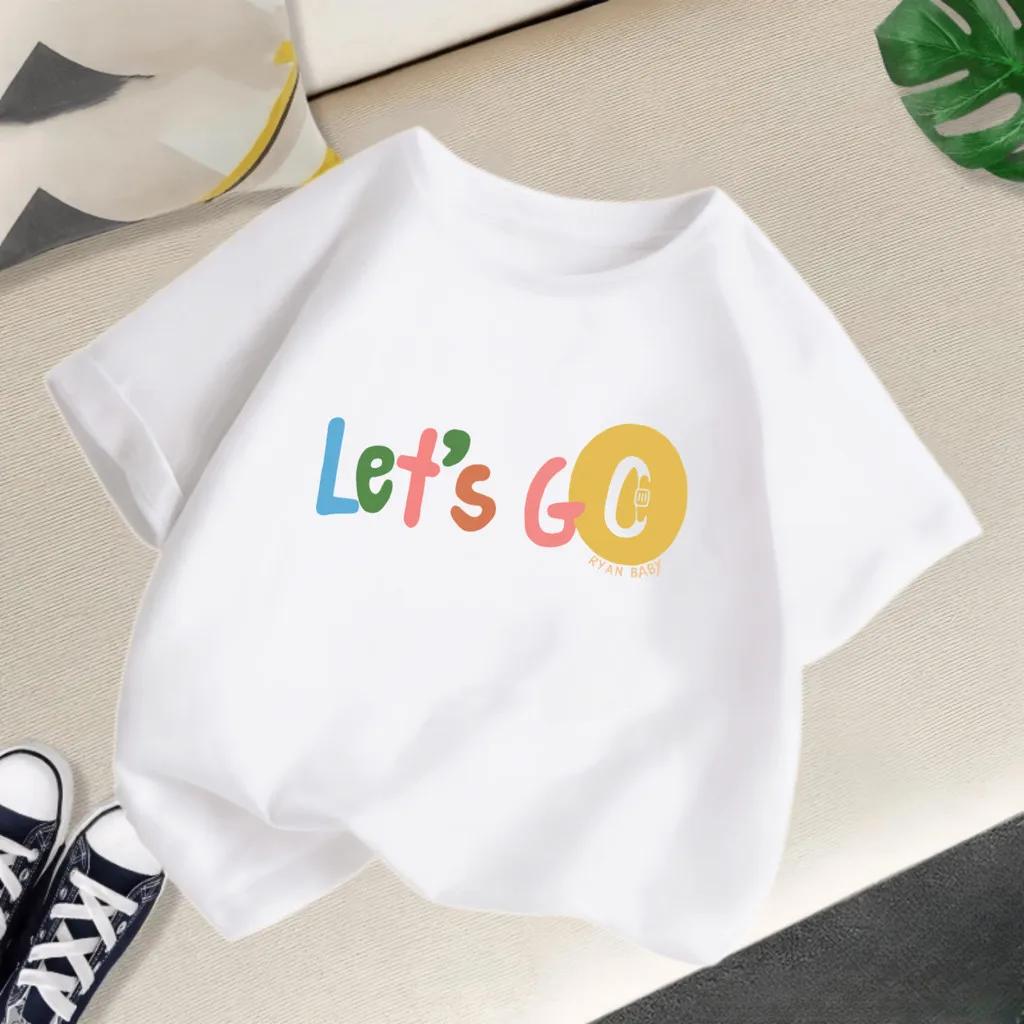 Lovely Kids T Shirt Multicolored Lets Go Text With Stamp Pattern Graphic Short Sleeve Outdoor Daily Outfit Shirts
