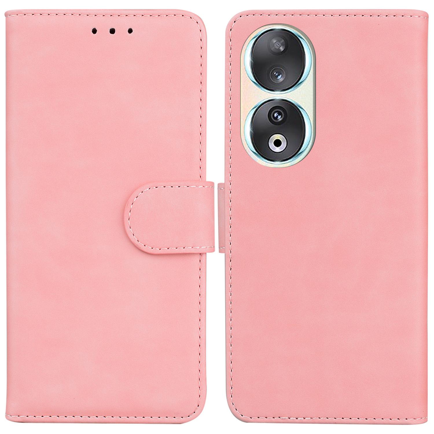 

Однотонный кожаный чехол для телефона Honor 90, чехол-кошелек с подставкой для мобильного телефона Pink