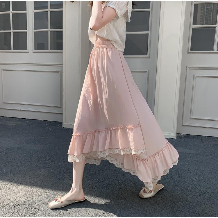 Irregular Lace Patchwork Versatile Skirt with Scalloped Hem for Women