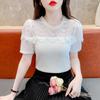 Designer Pearl Embellished Lace Spliced Chiffon Blouse For Summer Casual Wear