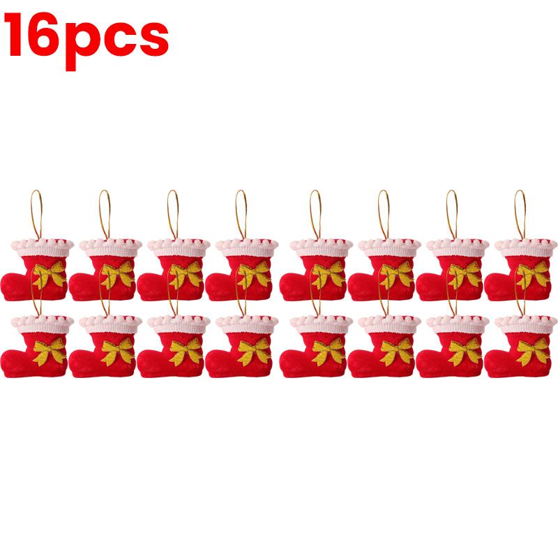 4-32pcs Creative Christmas Boot Hanging Pendant Gold Santa Claus Bow Stocking Party Xmas Tree Red Socks Drop Ornaments Supplies