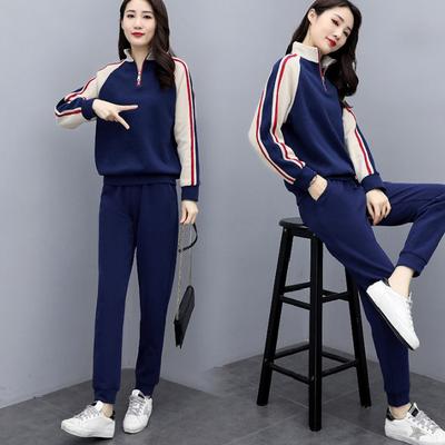 Damen Patchwork Stehkragen Sweatsuits Casual Langarm Pullover Jacke Hose Zweiteiliger Trainingsanzug