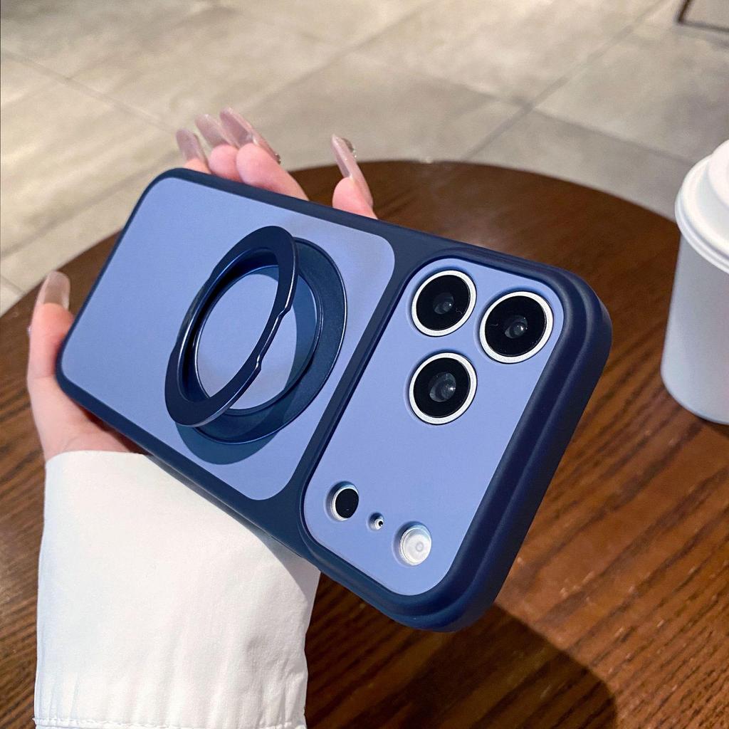 Color-block Magnetic Stand Phone Case for Apple 17 Pro Max with Acrylic Thin Ring, Skin-Feel Design, Compatible with 16 Pro