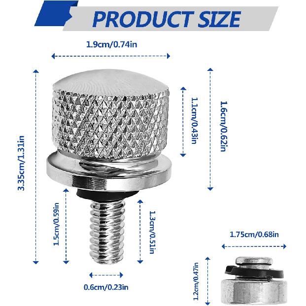 Edelstahl Motorrad Sitzbolzen-Kit, 1/4-20 Gewinde Kotflügel Sitzmutter-Kit Kompatibel mit Harley Davidson 1996-2024, Silber