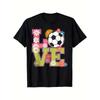 European Sizes Boys and Girls Soccer Charity T-Shirt | Black Background with Heart Letters and Floral Decorations - Soft Breathable Jersey