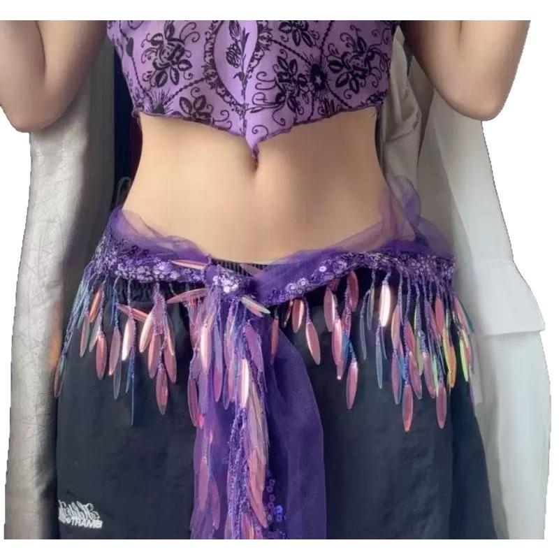 Hip Hop Dance Sequin Hip Scarf Waist Chain Streetwear Fashion Belt Extender Jazz Belly Dance Performance Wear