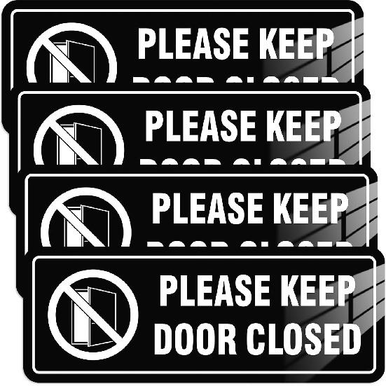 4 Pack- Please Keep Door Closed Signs Self-Adhesive, 8x3Inch Acrylic Keep Door Closed Sign for Business Store, Shop, Cafe, Office, Restaurant
