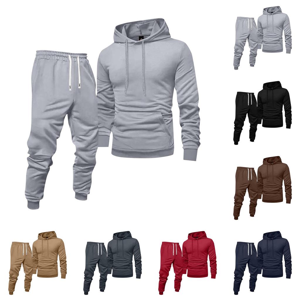 Men's Solid Color Hooded Universal Versatile Hooded Sweatshirt Sweatpants Casual Sports Suit