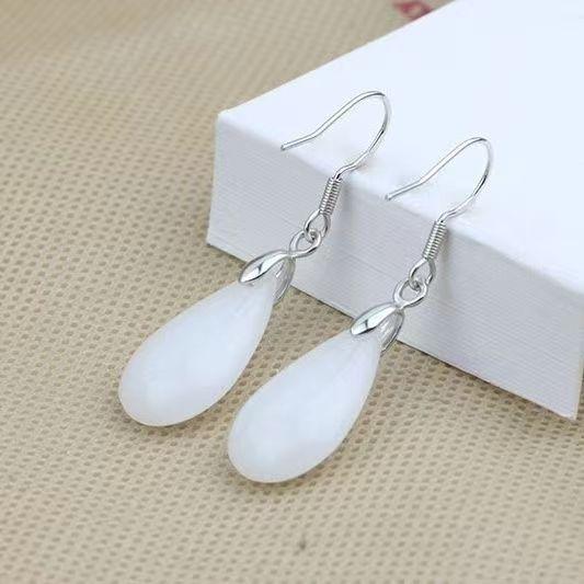 PANJBJ 925 Sterling Silver Rose Hotan Jade Earring for Women Girl Ethnic Style Versatile Temperament Jewelry Gift Dropshipping