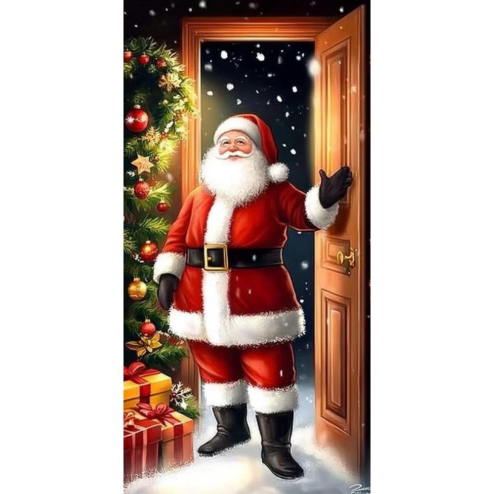 Santa Claus Christmas Door Cover Cloth Lining Decor for Outdoor Garden Kitchen Home Decorations Open the Door Holiday