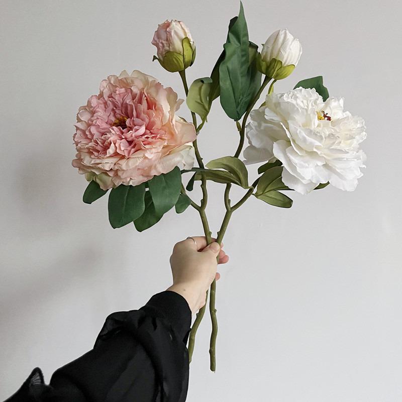 Artificial Peony Flower Head with Scorched Edge - Rich Peony Bouquet for Living Room Decoration