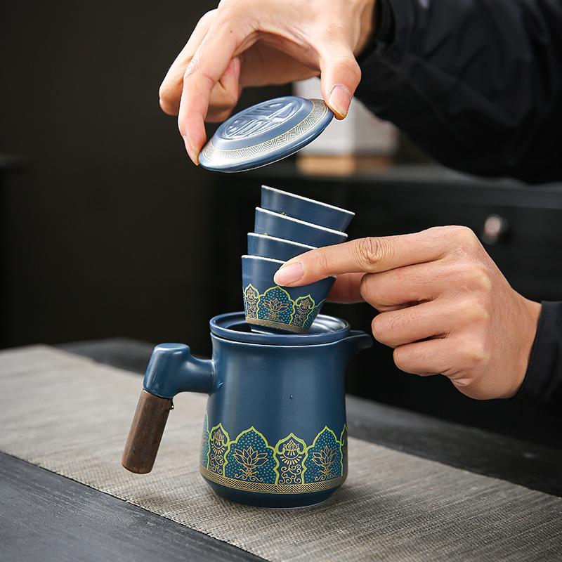 Portable Travel Tea Set, Small Set, Portable Outdoor Camping Express Cup, One Pot of Four Cups, Kung Fu Teapot Gifts