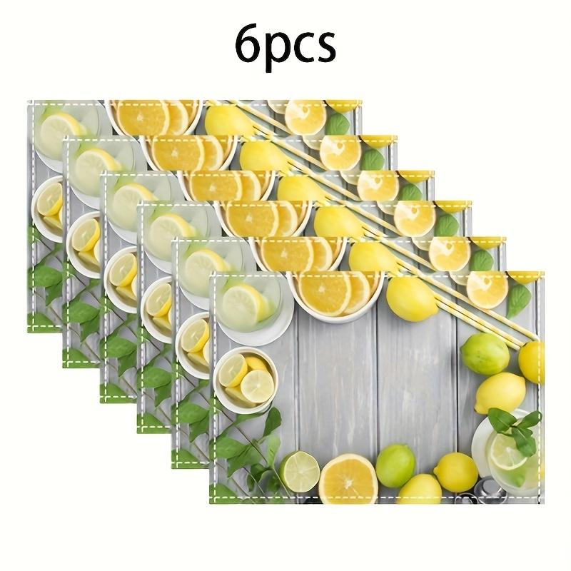 

Lemon Fruit Placemats Set Of 2 Linen Fabric Fresh Citrus Table Mats Kitchen Decor Summer Dining Accessories Yellow Green Mint 4Pcs-30X45cm(12X18in