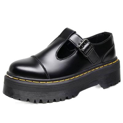 Thick-Soled T-Strap Mary Jane Women Shoes, Genuine Leather Low-Top British Fashion Shoes