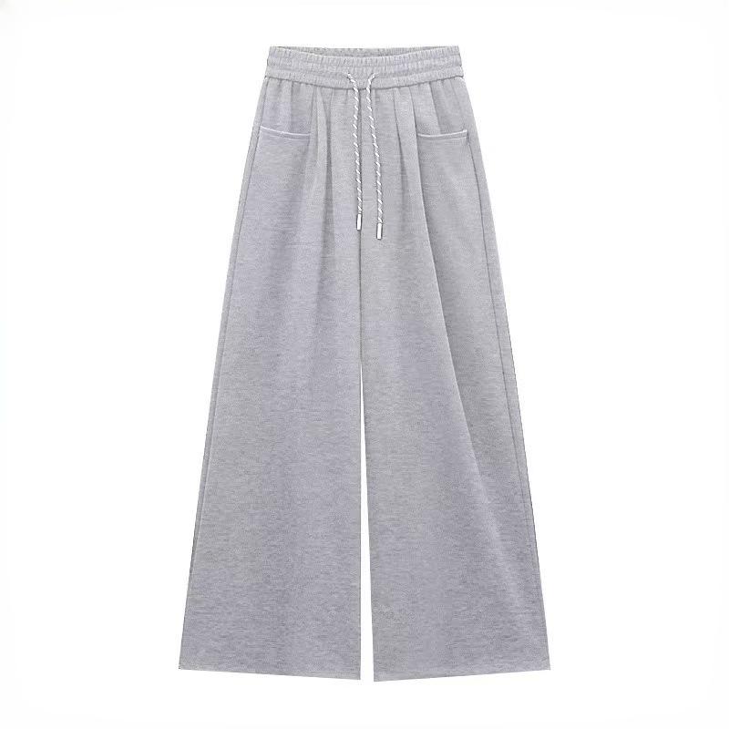 2025 Spring Women's High Waist Loose Wide-Leg Cotton Pants with Drawstring