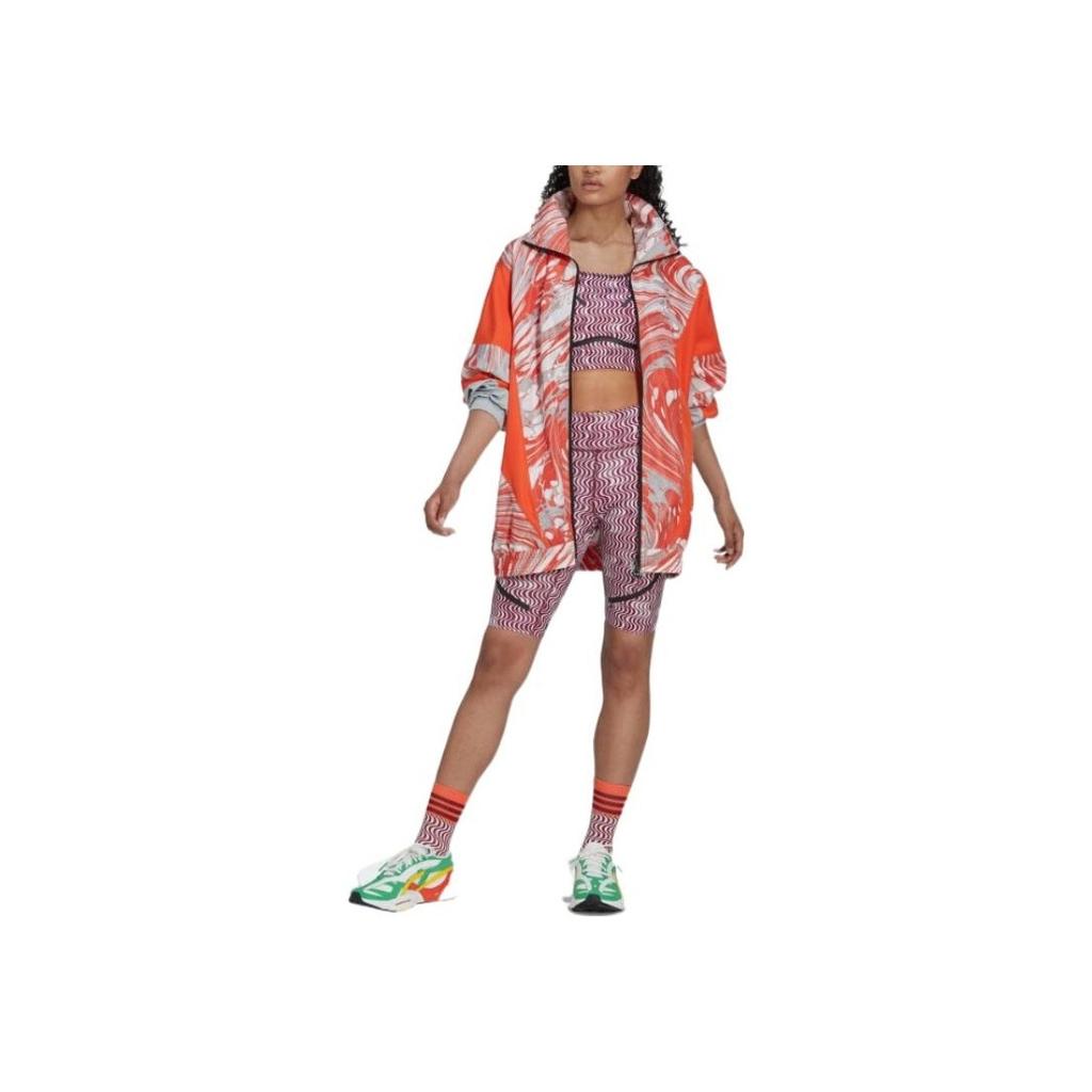 Adidas Color Block Logo Print Zip Jacket Women Jacket Orange HI6065