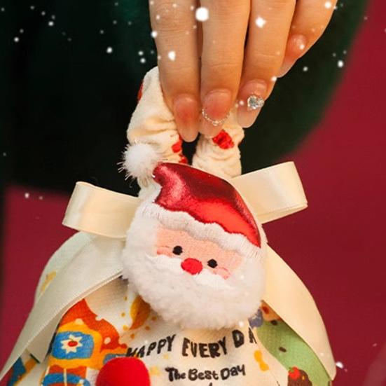 Christmas Drawstring Gift Bags 3D Fabric Wrapping Gift Bags Reusable Xmas Candy Bags with Handle