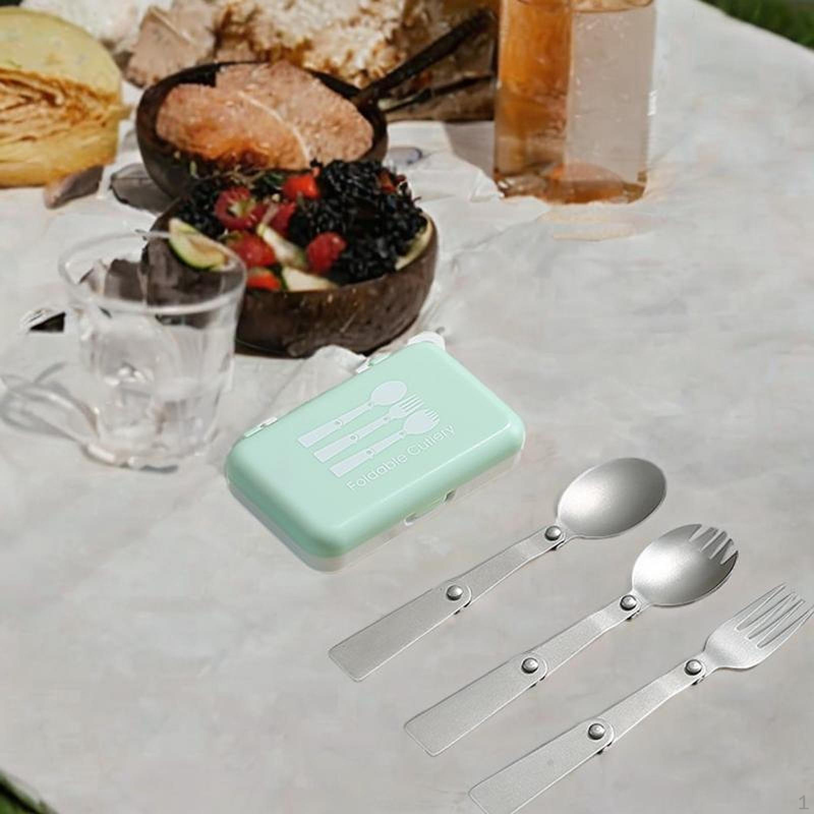 

Набор столовых приборов для кемпинга, складная посуда из нержавеющей стали с футляром для хранения, столовые приборы для отдыха на природе зелёный