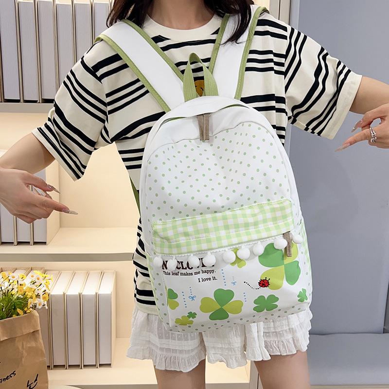 Schoolbag Japanese small clear four-leaf clover backpack women's lightweight large-capacity junior high school schoolbag high-value college student