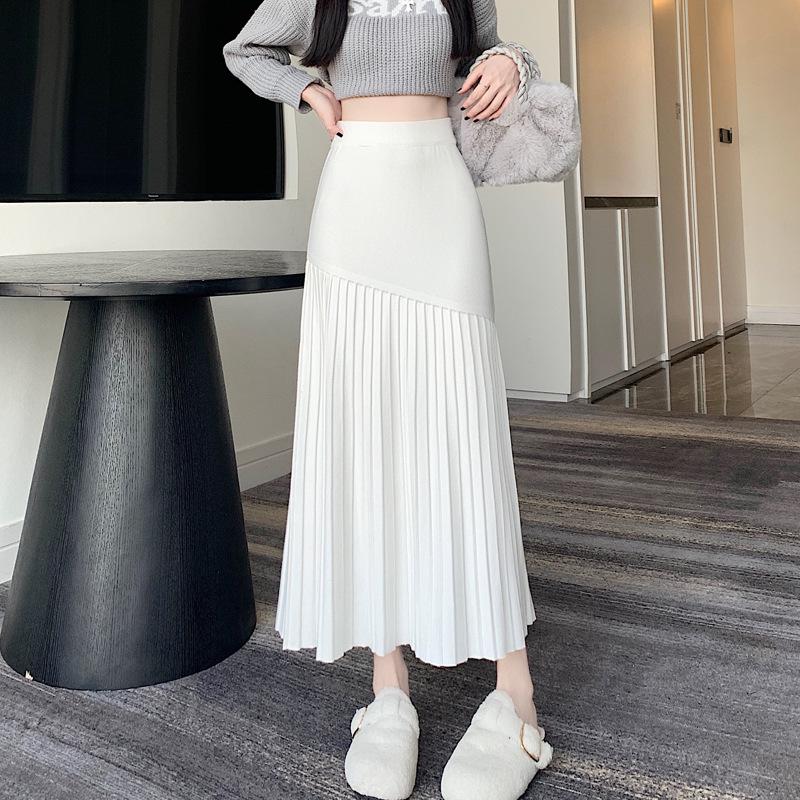 

Korean Style High Waist Irregular Midi Black Pleated Skirt for Women One Size [80-120] брудно-білий
