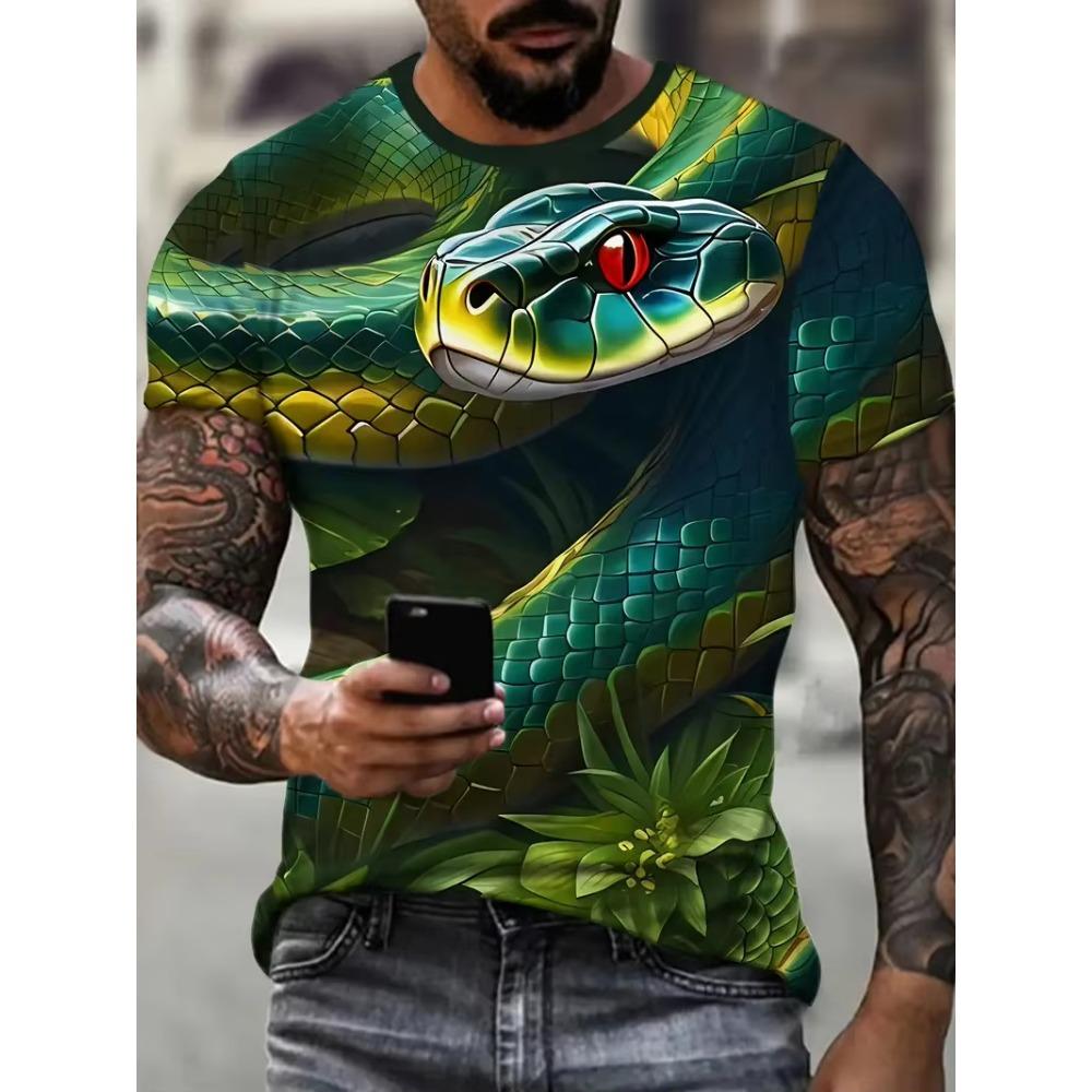 Summer Fashionable Snake 3D Print Comfortable Loose Short Sleeves T-shirt Loose Oversized Breathable Versatile Leisure Men T-shirt