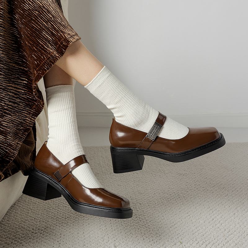 Krazing Pot Cow Skin Summer Size 40 Chunky Heels Women Square Toe European Design Shallow Platform Pumps