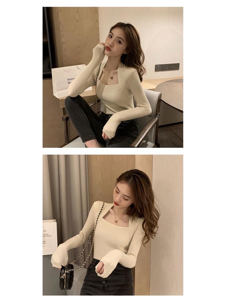 Stylish Women's U-Neck Long Sleeve Knit Sweater - Solid Color Autumn/Winter Top