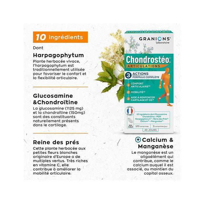 Granions chondrostéo+ articulations - glucosamine,chondroïtine - mobilité, souplesse articulaire, capital osseux - 270 comprimés