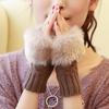 Frauen Herbst Winter Warm Halten Plüsch Gestrickte Wolle Spleißen Halbe Finger Handschuhe Nette Schöne Sweety Glatte Weiche Schreiben Stick