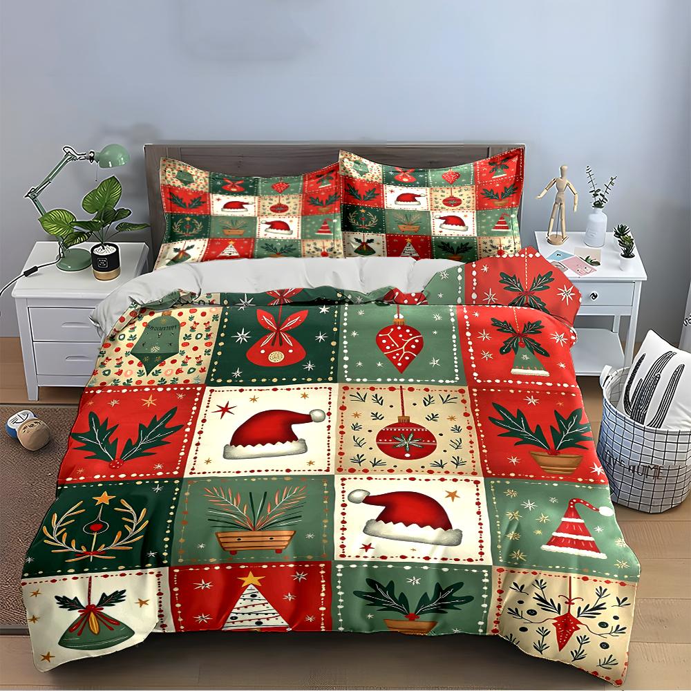 Christmas Tree & Ornaments Design Bedding set (1 duvet cover, 2 pillowcases, duvet not included)
