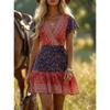 Mini Abito da Donna Boho con Stampa Floreale, Scollo a V, Incrociato, Maniche Corte, Orlo Arricciato