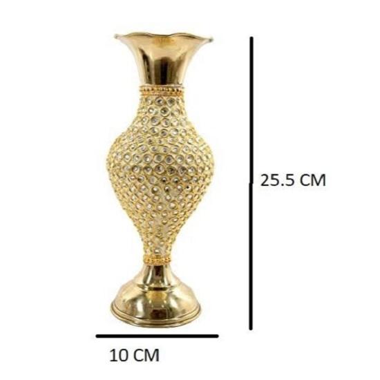 Hand Crafted Metal Flower Vase with Beads (10 Inch),Golden, Hand