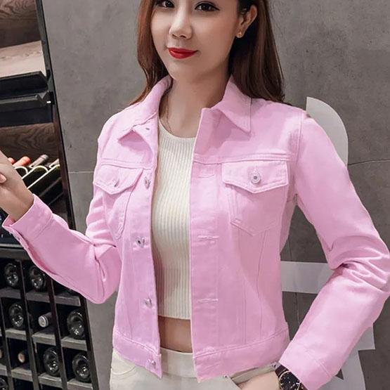Dámské jarní a podzimní klopa jednobarevné ležérní denim knoflíčky sako velká velikost ležérní streetwear krátká bunda cardigan