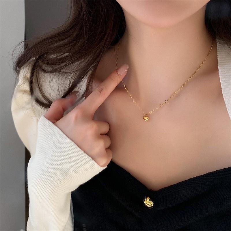 Gold-Plated Titanium Love Heart Clavicle Necklace for Women