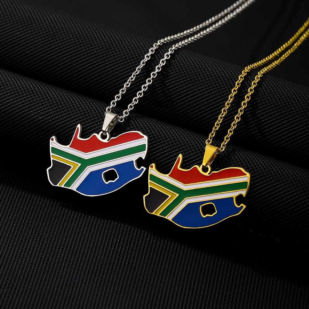 South Africa Map Necklace - Cross-border Stainless Steel, Ethnic Style, Drip Oil Titanium Steel, Popular Couple Design
