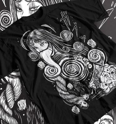 T-shirt Homme Manga Horreur Fille Horreur Noir Anime Gothique Manga Gothique Inactif