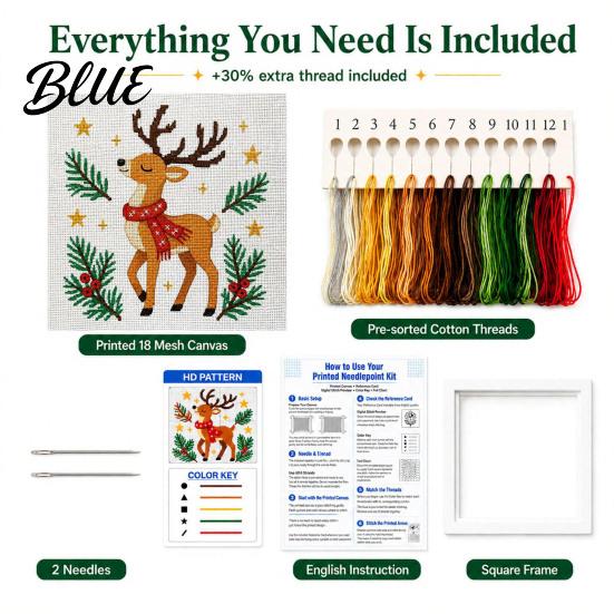 Needlepoint Kit for Beginners DIY Christmas Kit, Holiday Cross Stitch Santa Snowman Elk Patterns, Needlework Craft Adults Teens, Wall Art Handmade