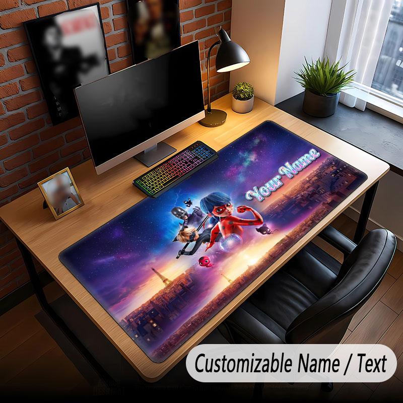 Custom Name Text Big Mouse Pad,Miraculous Ladybug Soft Non Slip Extended Desk Mat For Home Office