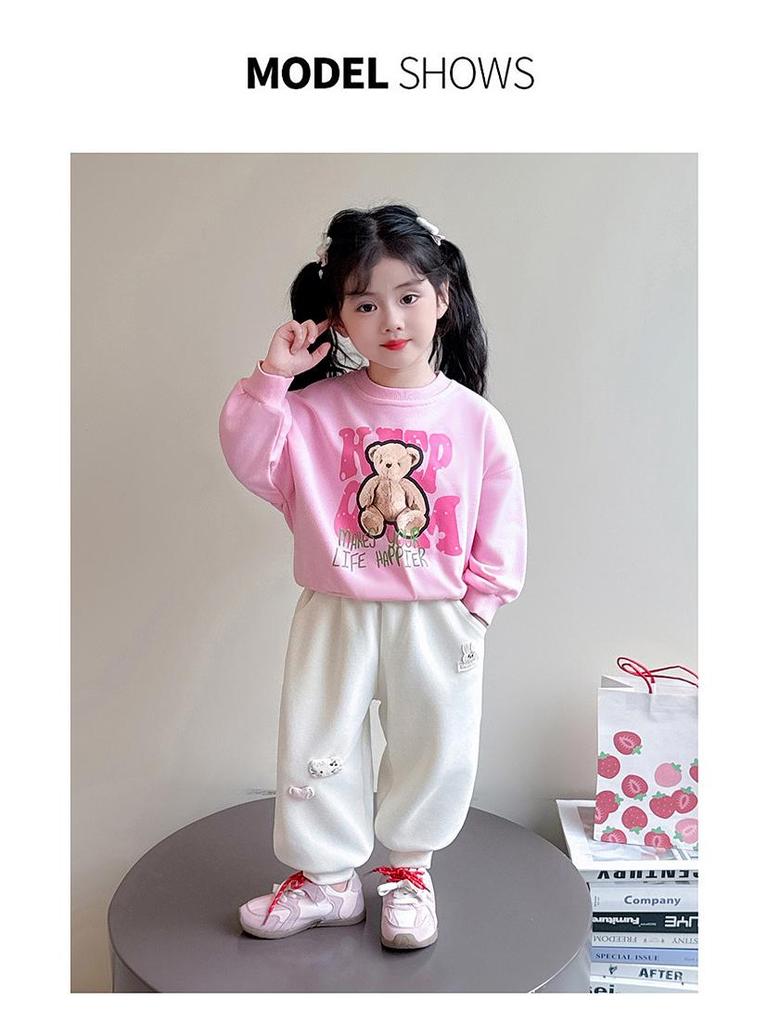 Girls' Autumn Rabbit Embroidery Sweatpants - Fashionable Casual Long Pants for Baby and Medium-sized Kids