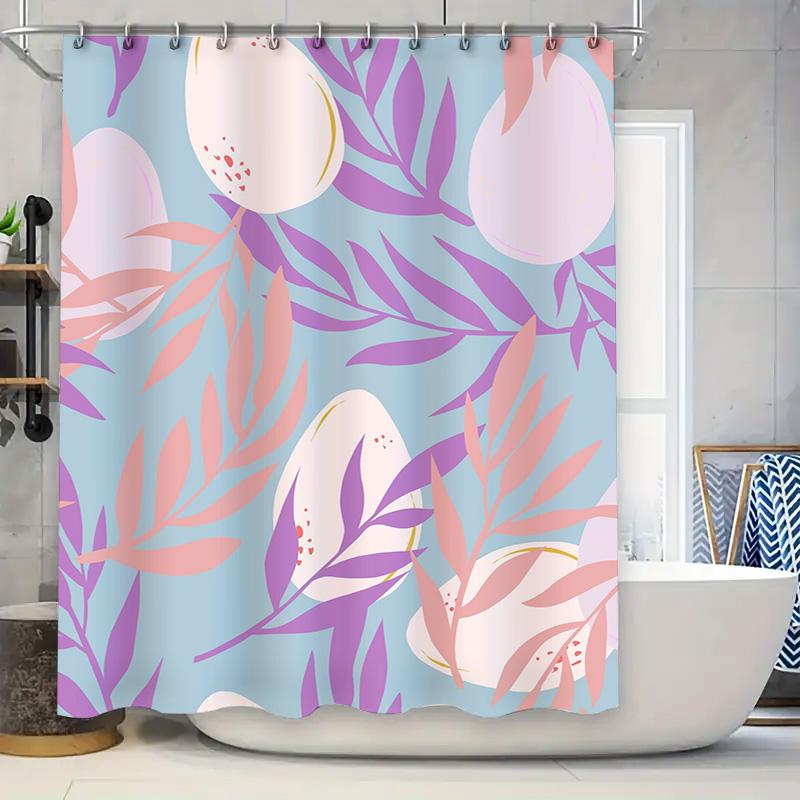 

Pink And Purple Floral Shower Curtain Waterproof Bathroom Decor Hanging Set For Home W60H190(CM)-1 Pcs