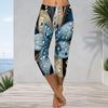 Women Plus Size High Waist Capri Leggings Rhinestone Floral Print Slim Elastic Workout Leggings For Yoga Fitness Casual Daily Wear